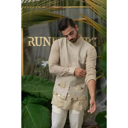 Runit Gupta Warm Grey Khidki Elephant Embroidered Bundi