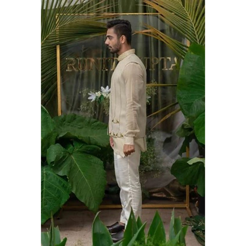 Runit Gupta Warm Grey Khidki Elephant Embroidered Bundi