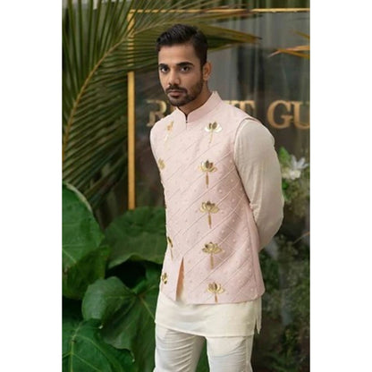 Runit Gupta Pink Lotus Pearl Embroidered Bundi