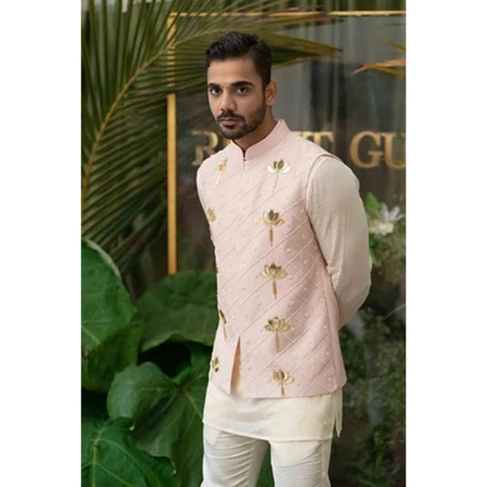 Runit Gupta Pink Lotus Pearl Embroidered Bundi