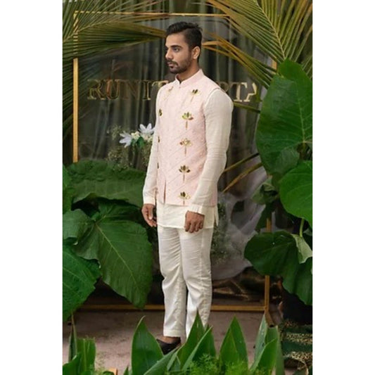 Runit Gupta Pink Lotus Pearl Embroidered Bundi