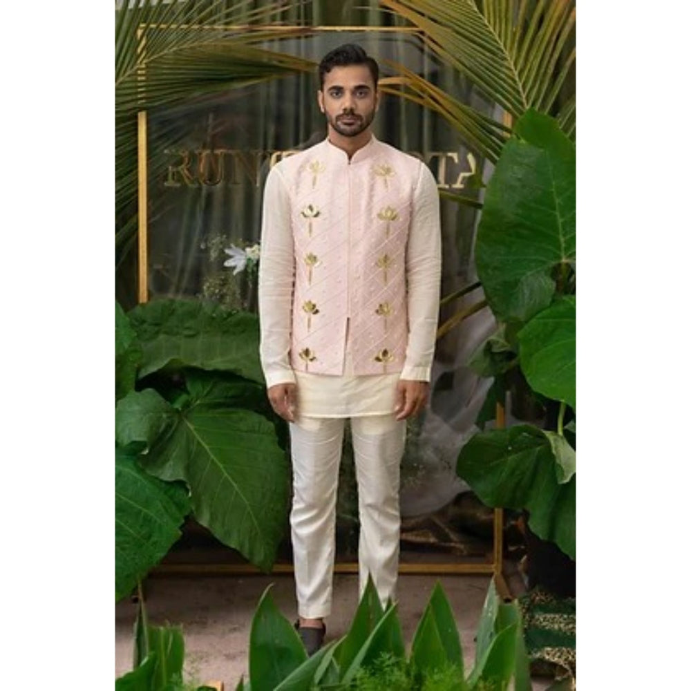 Runit Gupta Pink Lotus Pearl Embroidered Bundi