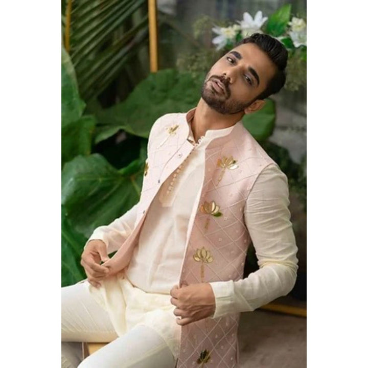 Runit Gupta Pink Lotus Pearl Embroidered Bundi