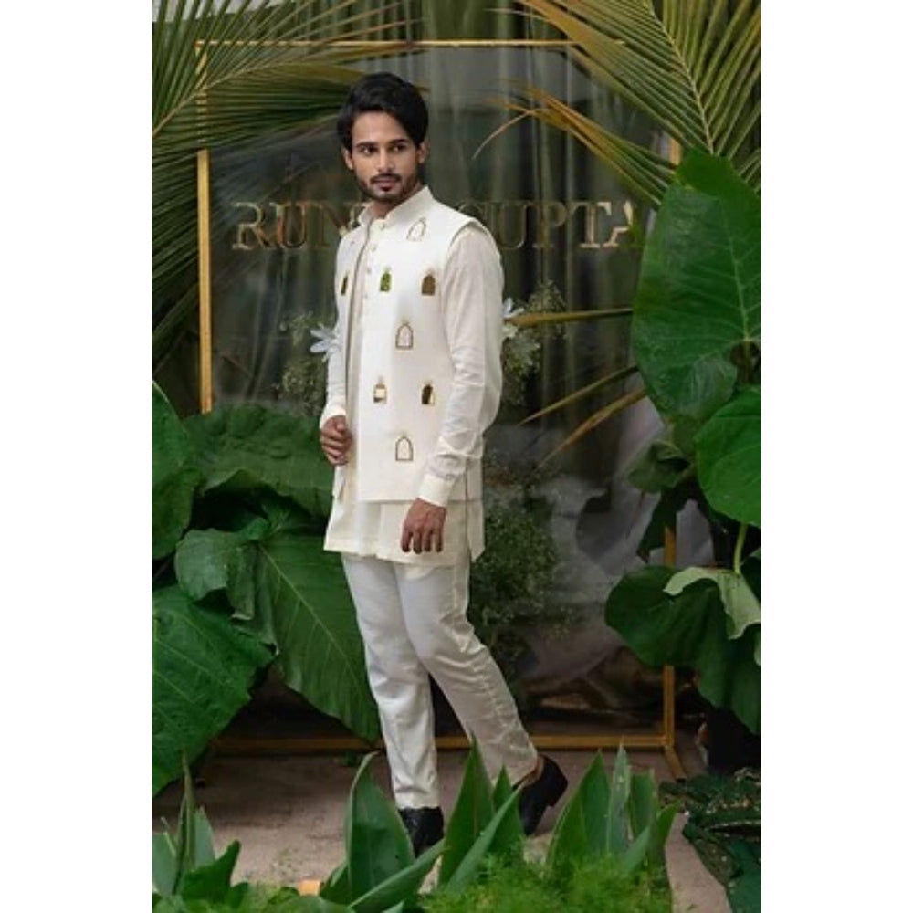 Runit Gupta Off White and Gold Khidki Embroidered Bundi