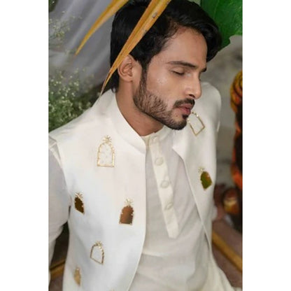 Runit Gupta Off White and Gold Khidki Embroidered Bundi