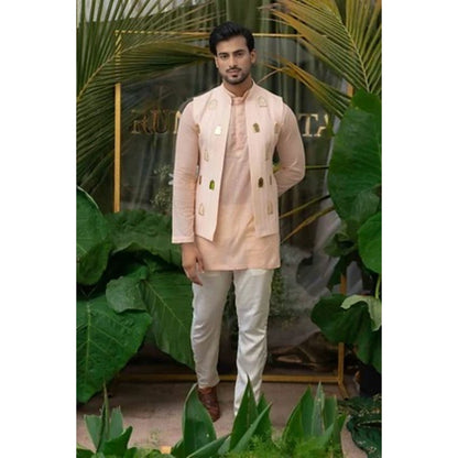 Runit Gupta Blush Pink and Bold Gold Khidki Embroidered Bundi