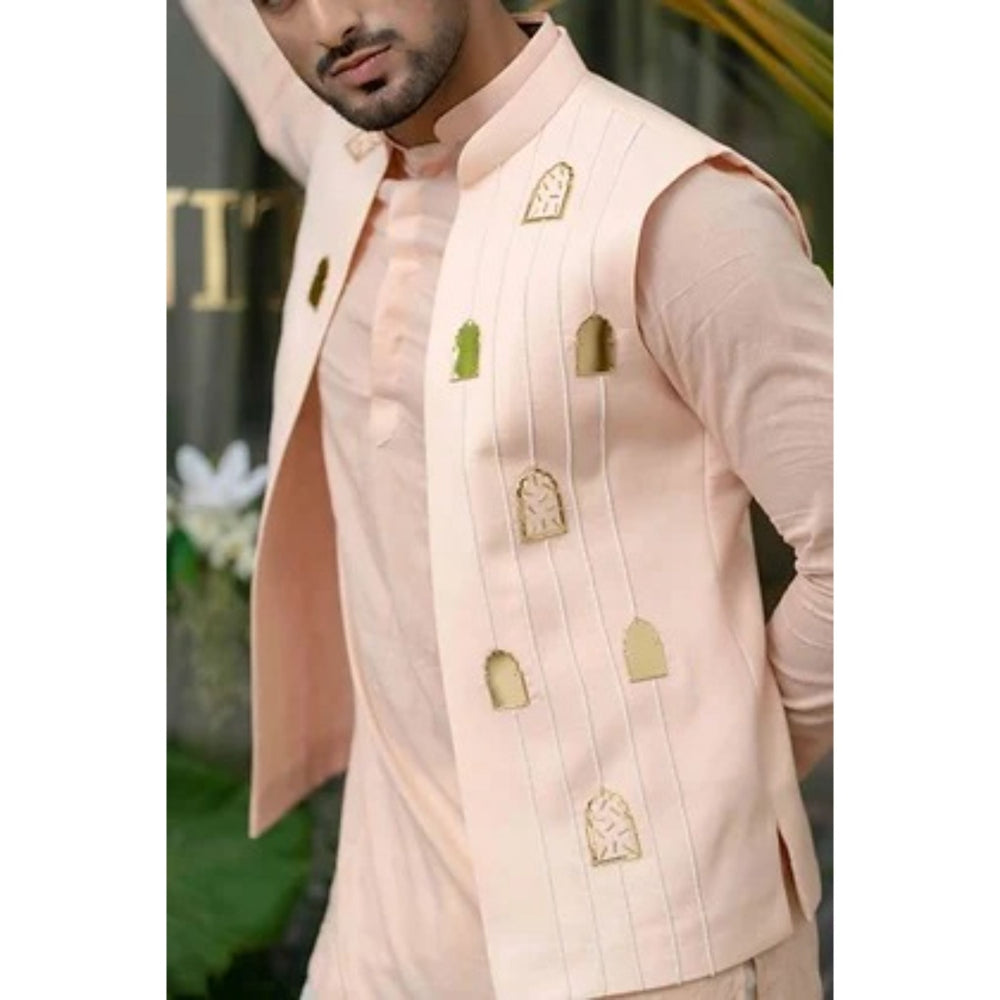 Runit Gupta Blush Pink and Bold Gold Khidki Embroidered Bundi