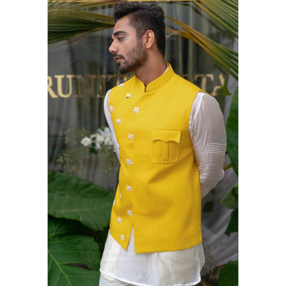 Runit Gupta Off White Pintucked Sleeve Kurta with Pyjama (Set of 2)