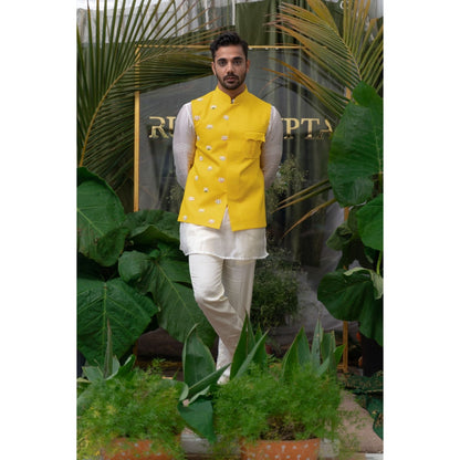 Runit Gupta Off White Pintucked Sleeve Kurta with Pyjama (Set of 2)