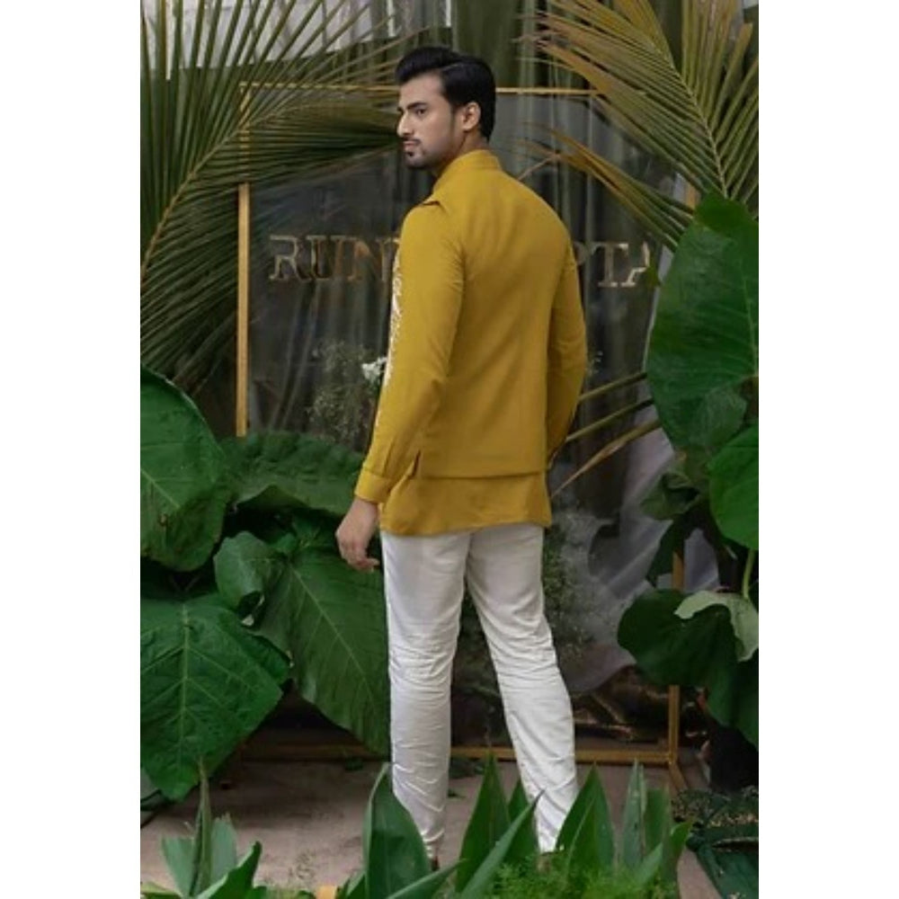 Runit Gupta Mustard and White Short Kurta with Pyjama (Set of 2)