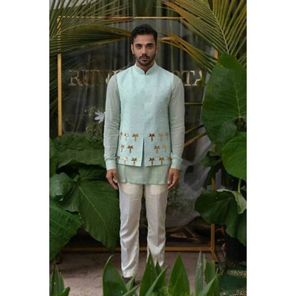 Runit Gupta Blue and White Solid Kurta with Pyjama (Set of 2)