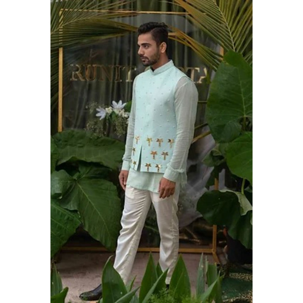 Runit Gupta Blue and White Solid Kurta with Pyjama (Set of 2)