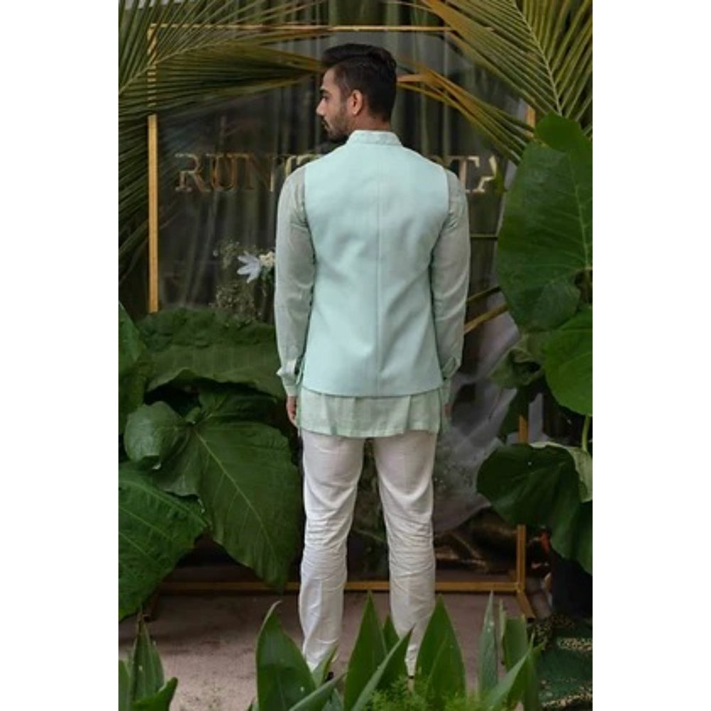 Runit Gupta Blue and White Solid Kurta with Pyjama (Set of 2)