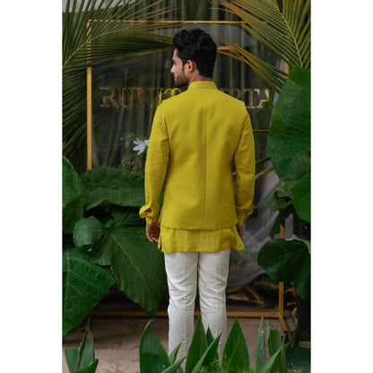 Runit Gupta Green and White Solid Kurta with Pyjama (Set of 2)