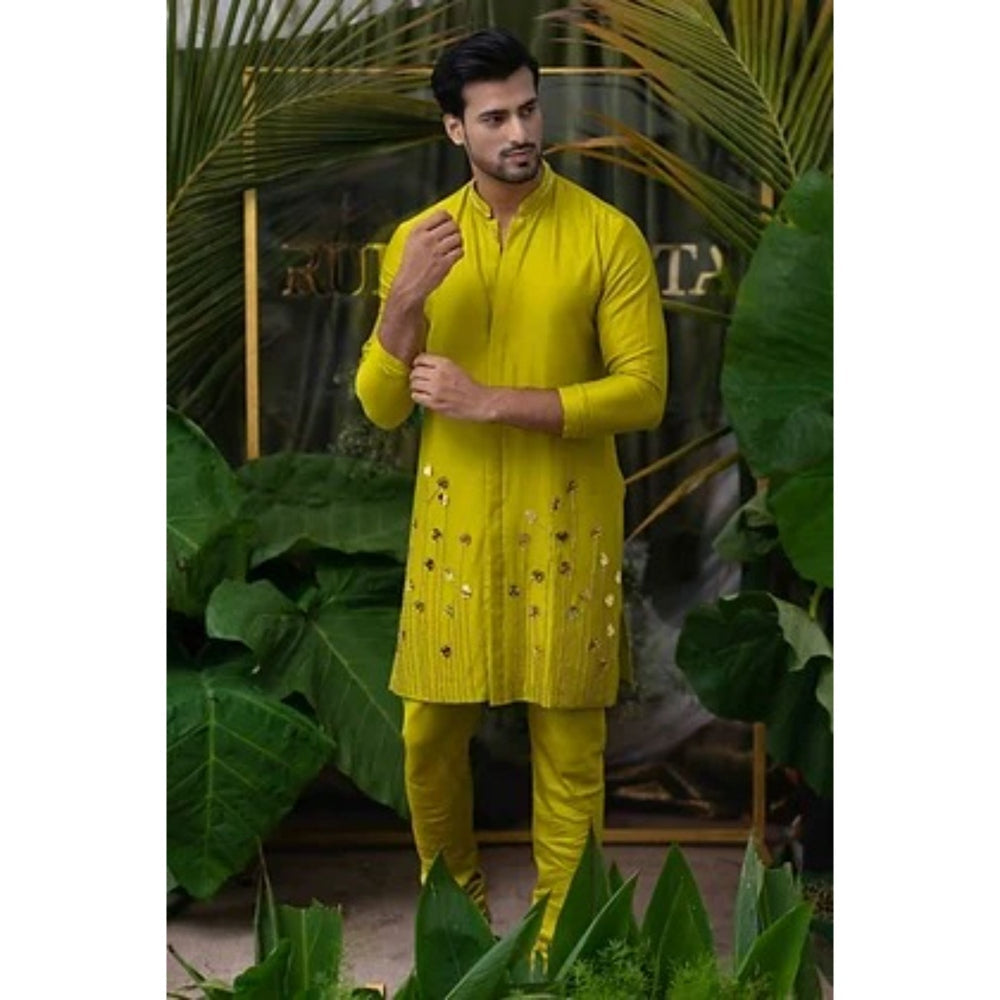 Runit Gupta Green Scene Monstera Embroidered Kurta with Pyjama (Set of 2)