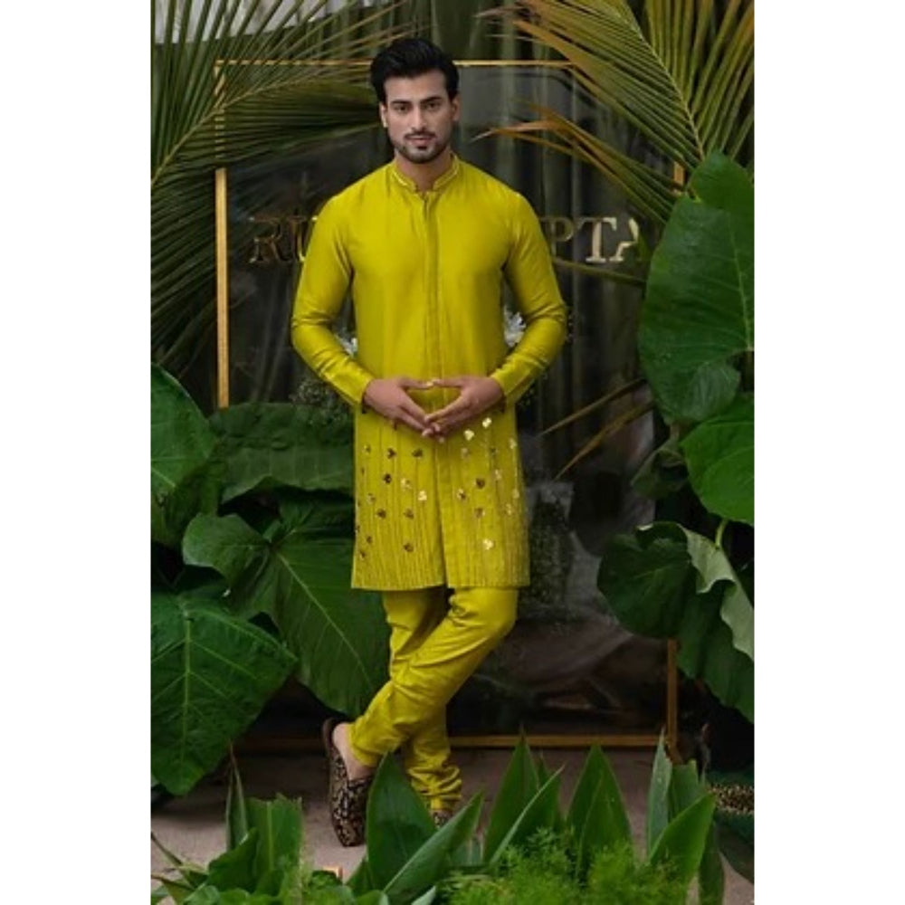 Runit Gupta Green Scene Monstera Embroidered Kurta with Pyjama (Set of 2)