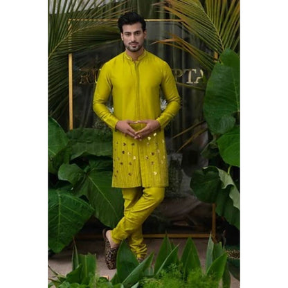 Runit Gupta Green Scene Monstera Embroidered Kurta with Pyjama (Set of 2)