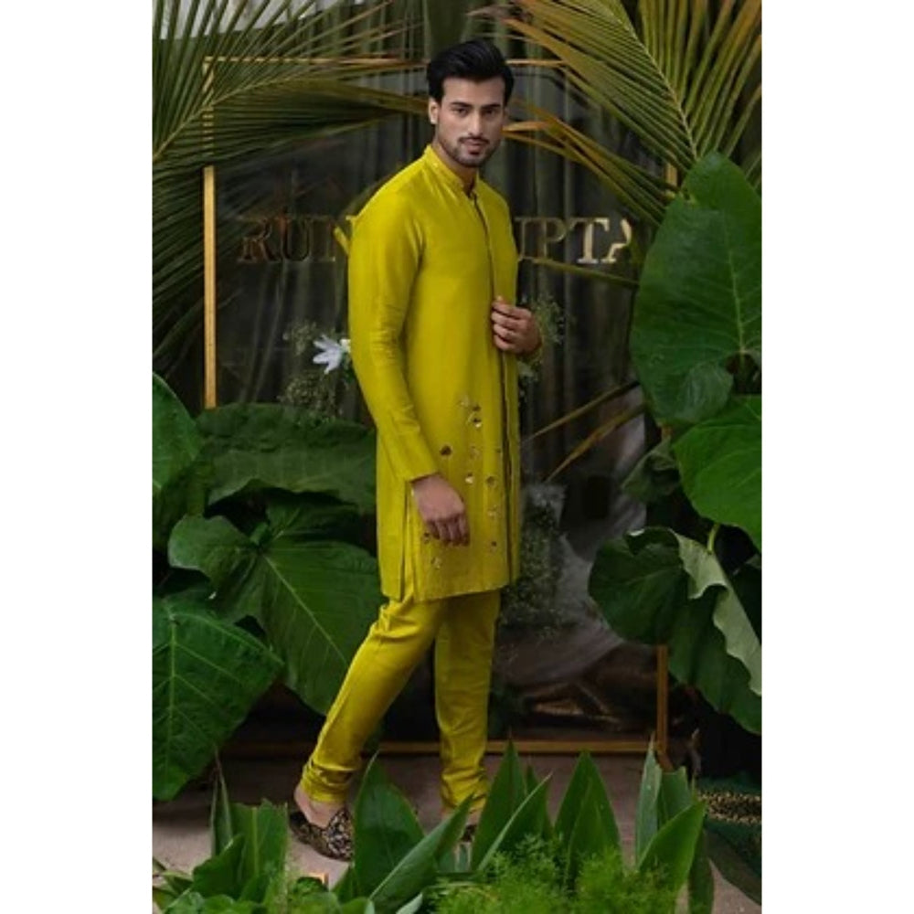 Runit Gupta Green Scene Monstera Embroidered Kurta with Pyjama (Set of 2)