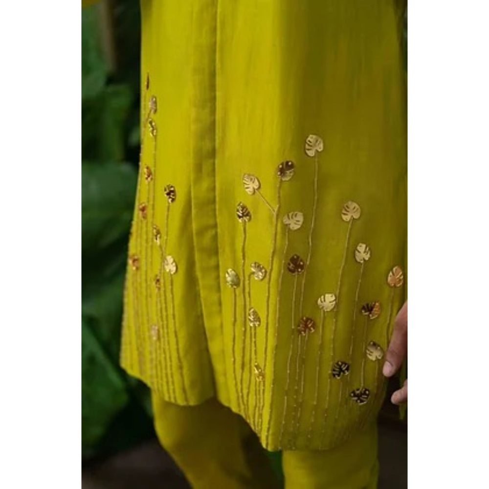 Runit Gupta Green Scene Monstera Embroidered Kurta with Pyjama (Set of 2)