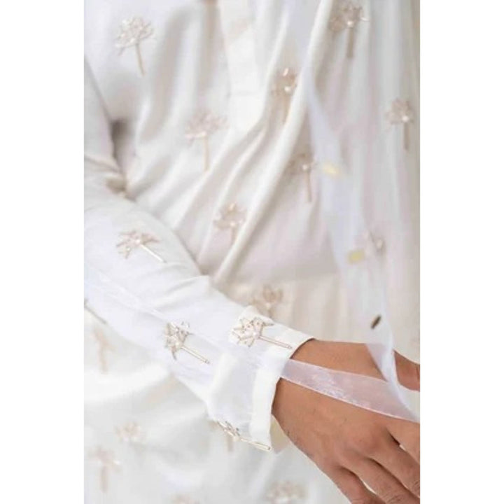 Runit Gupta Off White Cutpipe Embroidered Kurta with Pyjama (Set of 2)