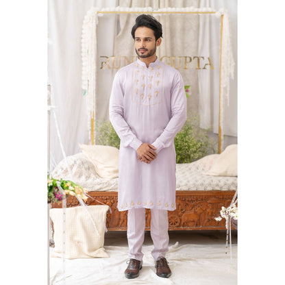 Runit Gupta Lavender Cutpipe Embroidered Kurta with Pyjama (Set of 2)