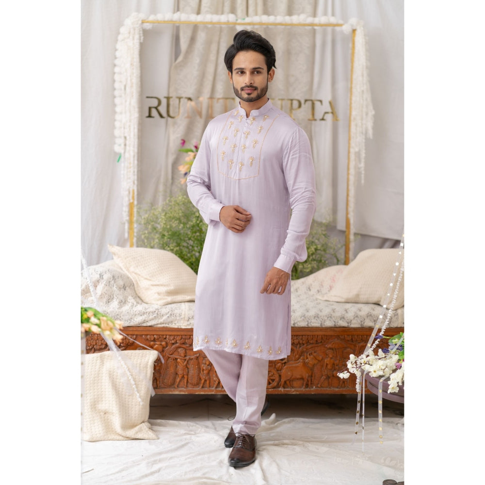 Runit Gupta Lavender Cutpipe Embroidered Kurta with Pyjama (Set of 2)