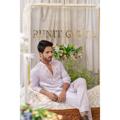 Runit Gupta Lavender Cutpipe Embroidered Kurta with Pyjama (Set of 2)