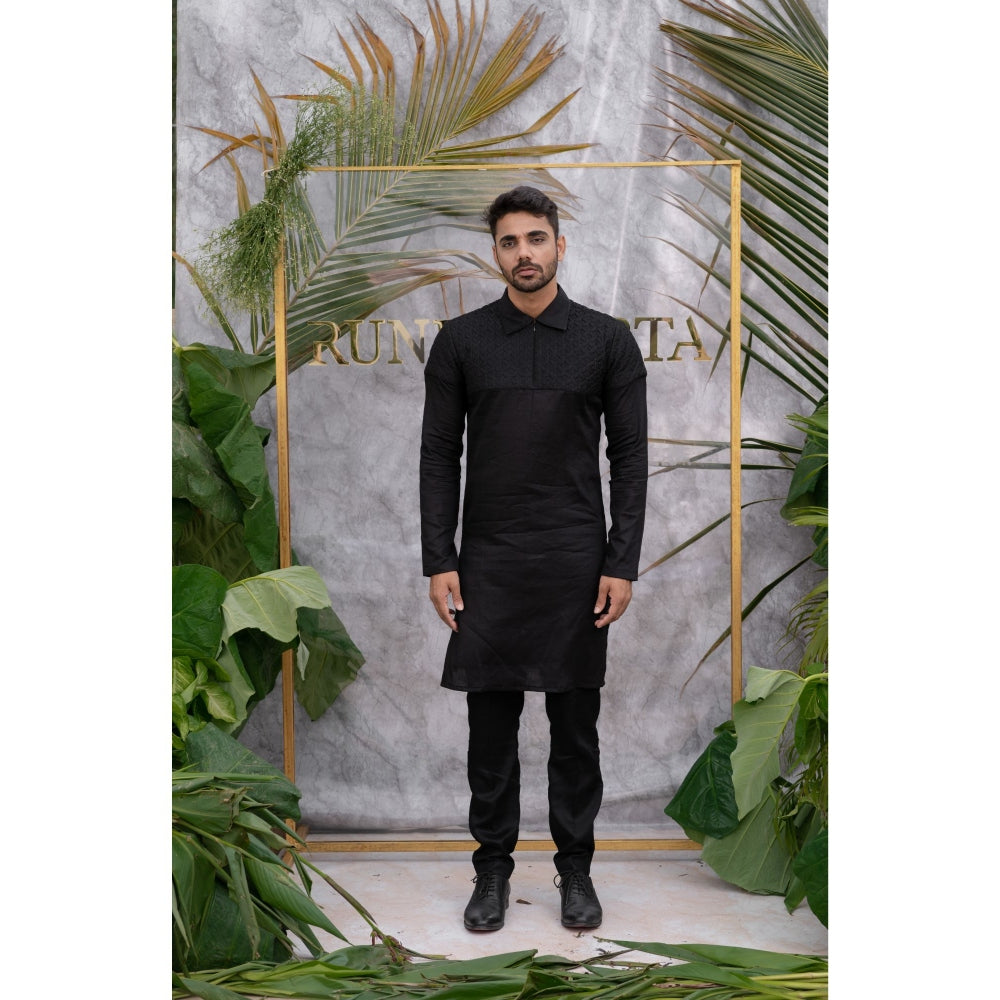 Runit Gupta Black Quilted Kurta with Pyjama (Set of 2)