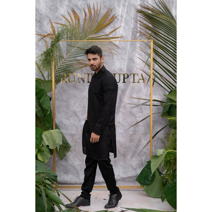 Runit Gupta Black Quilted Kurta with Pyjama (Set of 2)