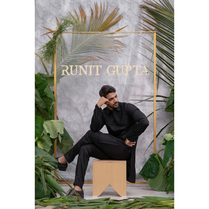 Runit Gupta Black Quilted Kurta with Pyjama (Set of 2)