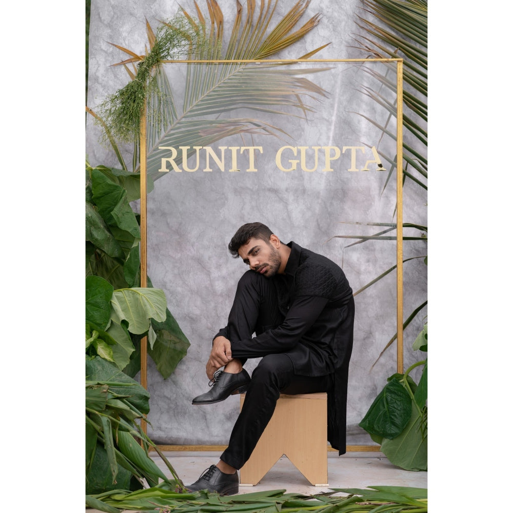 Runit Gupta Black Quilted Kurta with Pyjama (Set of 2)