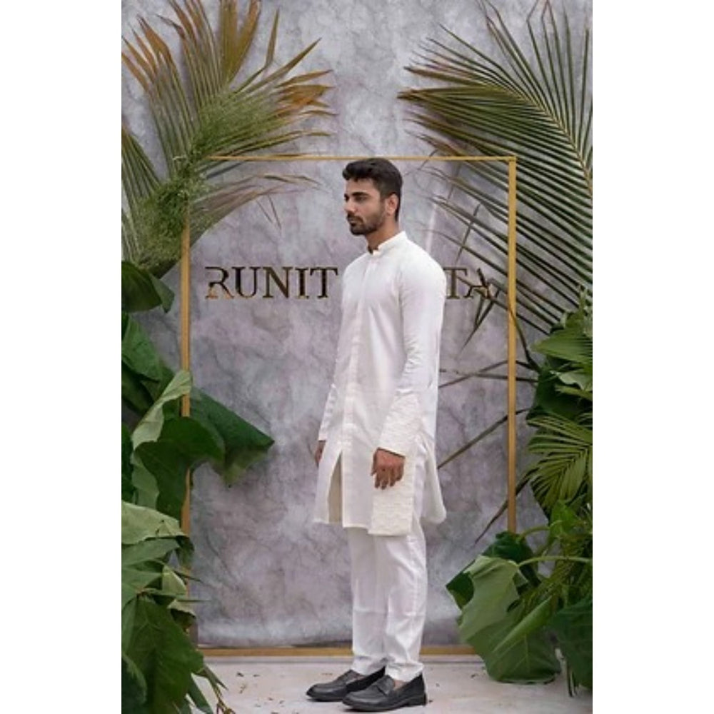 Runit Gupta Off White Quilted Kurta with Pyjama (Set of 2)