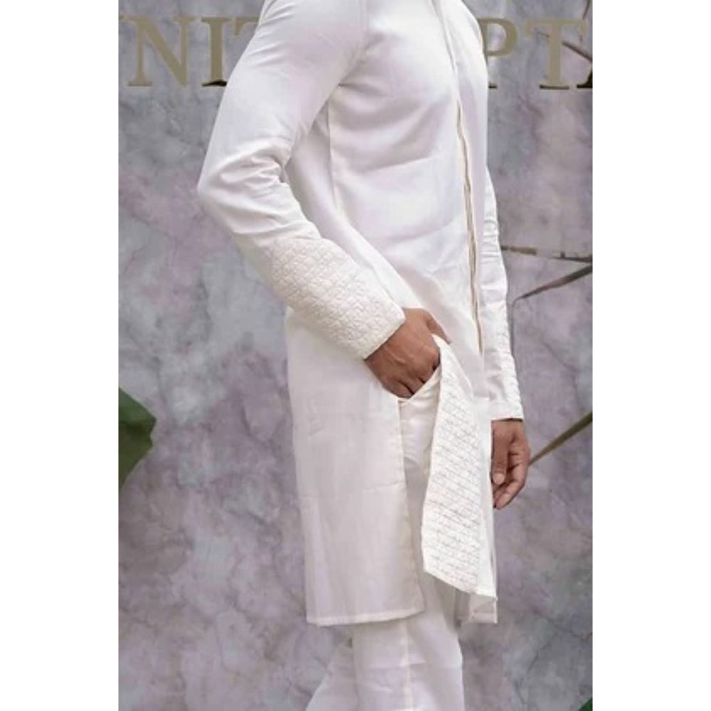 Runit Gupta Off White Quilted Kurta with Pyjama (Set of 2)