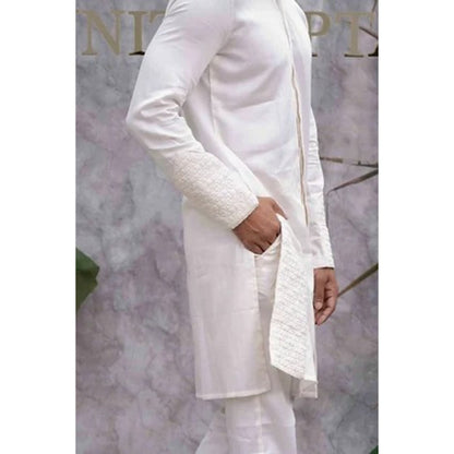 Runit Gupta Off White Quilted Kurta with Pyjama (Set of 2)