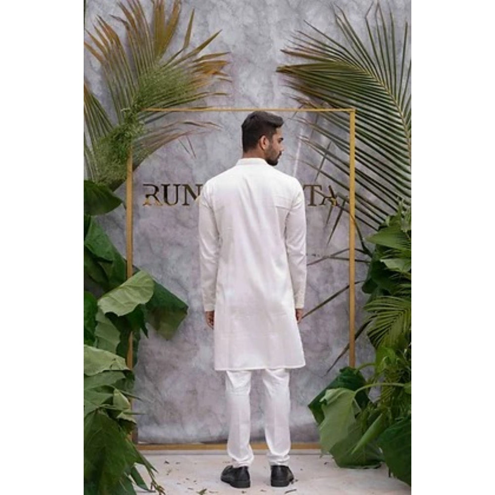 Runit Gupta Off White Quilted Kurta with Pyjama (Set of 2)