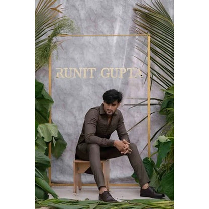 Runit Gupta Brown Quilted Kurta with Pyjama (Set of 2)