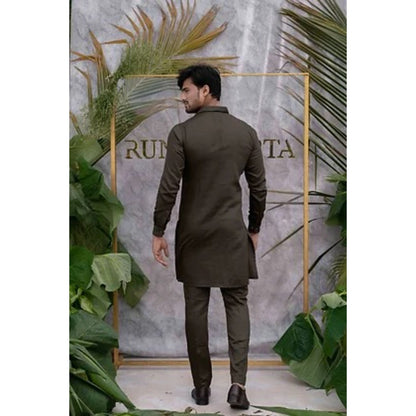 Runit Gupta Brown Quilted Kurta with Pyjama (Set of 2)