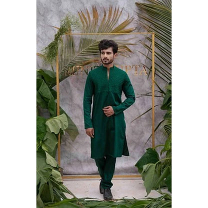 Runit Gupta Emerald Green Quilted Kurta with Pyjama (Set of 2)