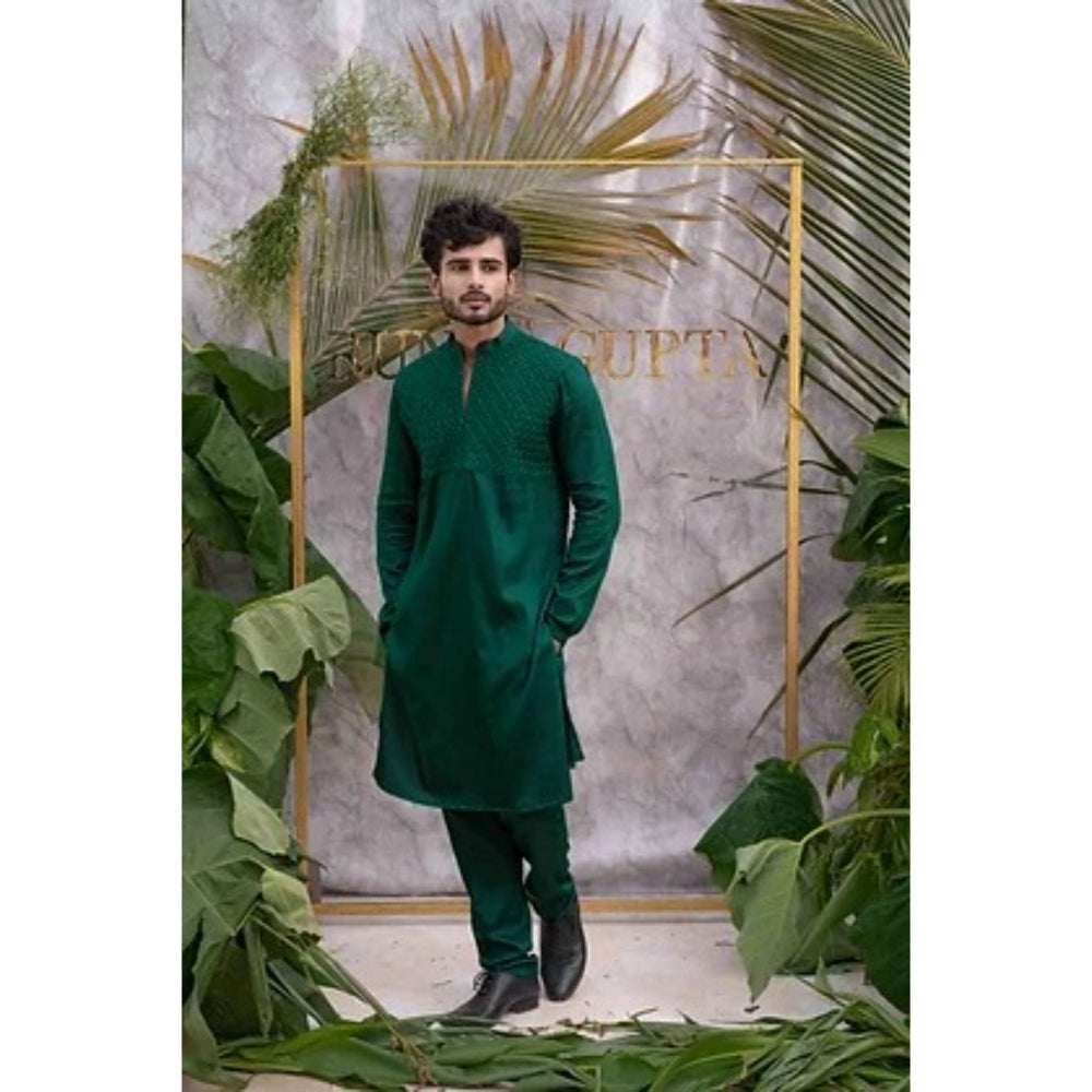 Runit Gupta Emerald Green Quilted Kurta with Pyjama (Set of 2)