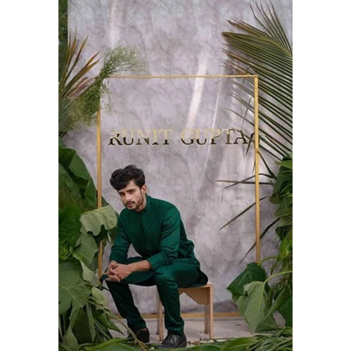 Runit Gupta Emerald Green Quilted Kurta with Pyjama (Set of 2)