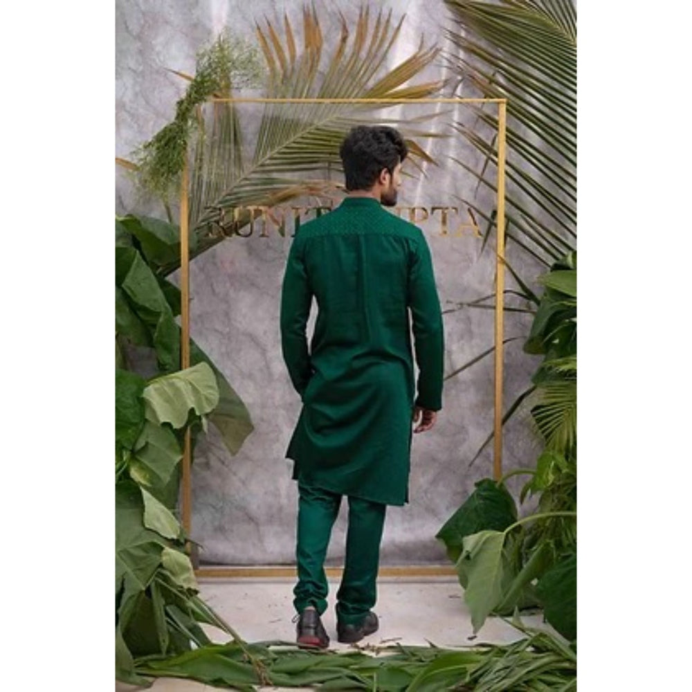 Runit Gupta Emerald Green Quilted Kurta with Pyjama (Set of 2)