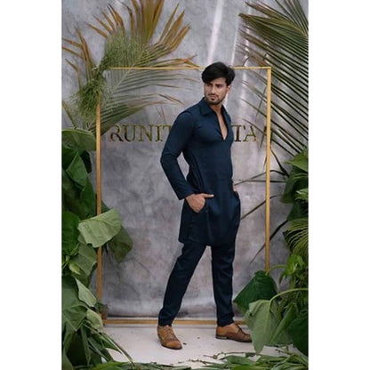 Runit Gupta Deep Navy Blue Quilted Kurta with Pyjama (Set of 2)