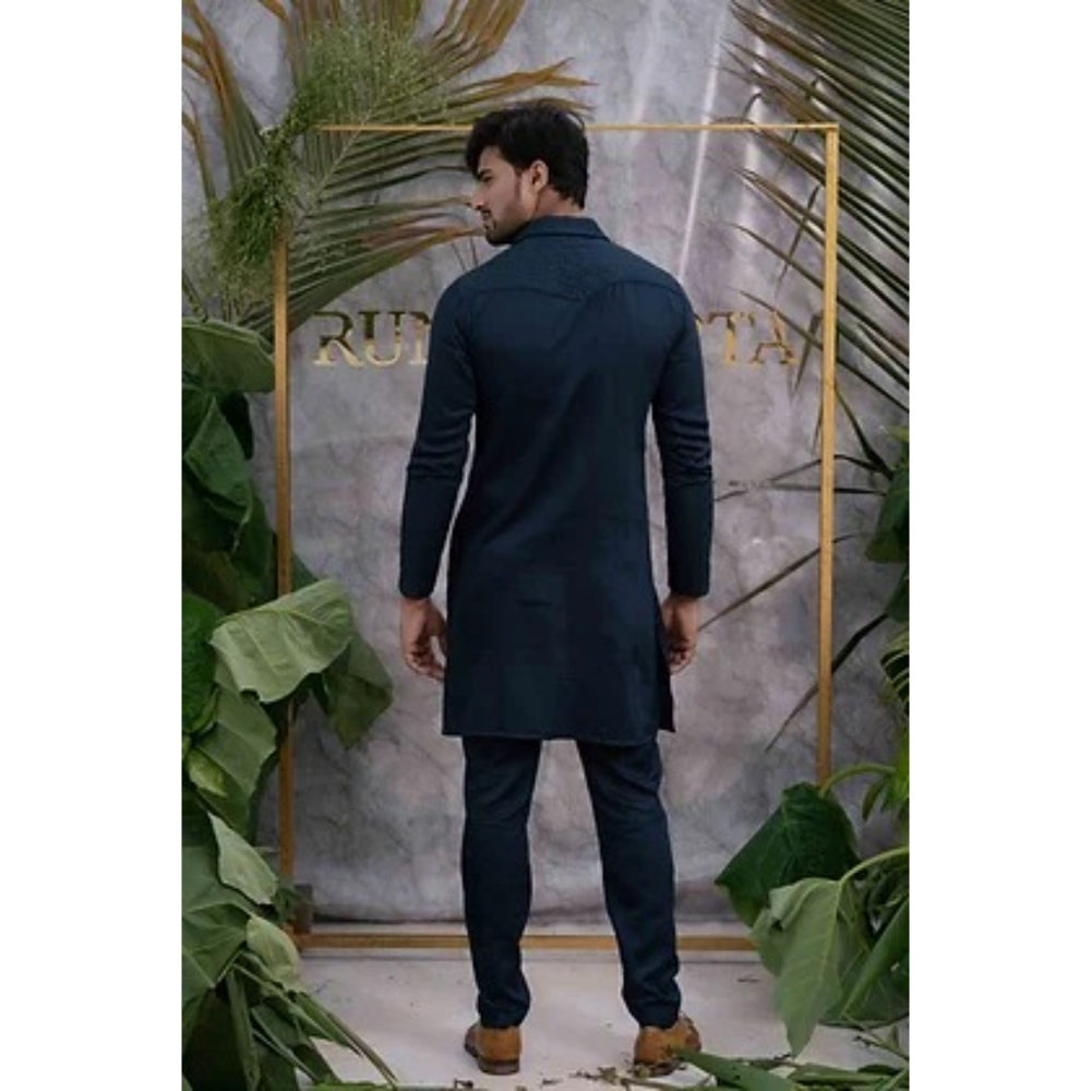 Runit Gupta Deep Navy Blue Quilted Kurta with Pyjama (Set of 2)