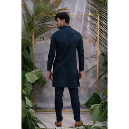 Runit Gupta Deep Navy Blue Quilted Kurta with Pyjama (Set of 2)