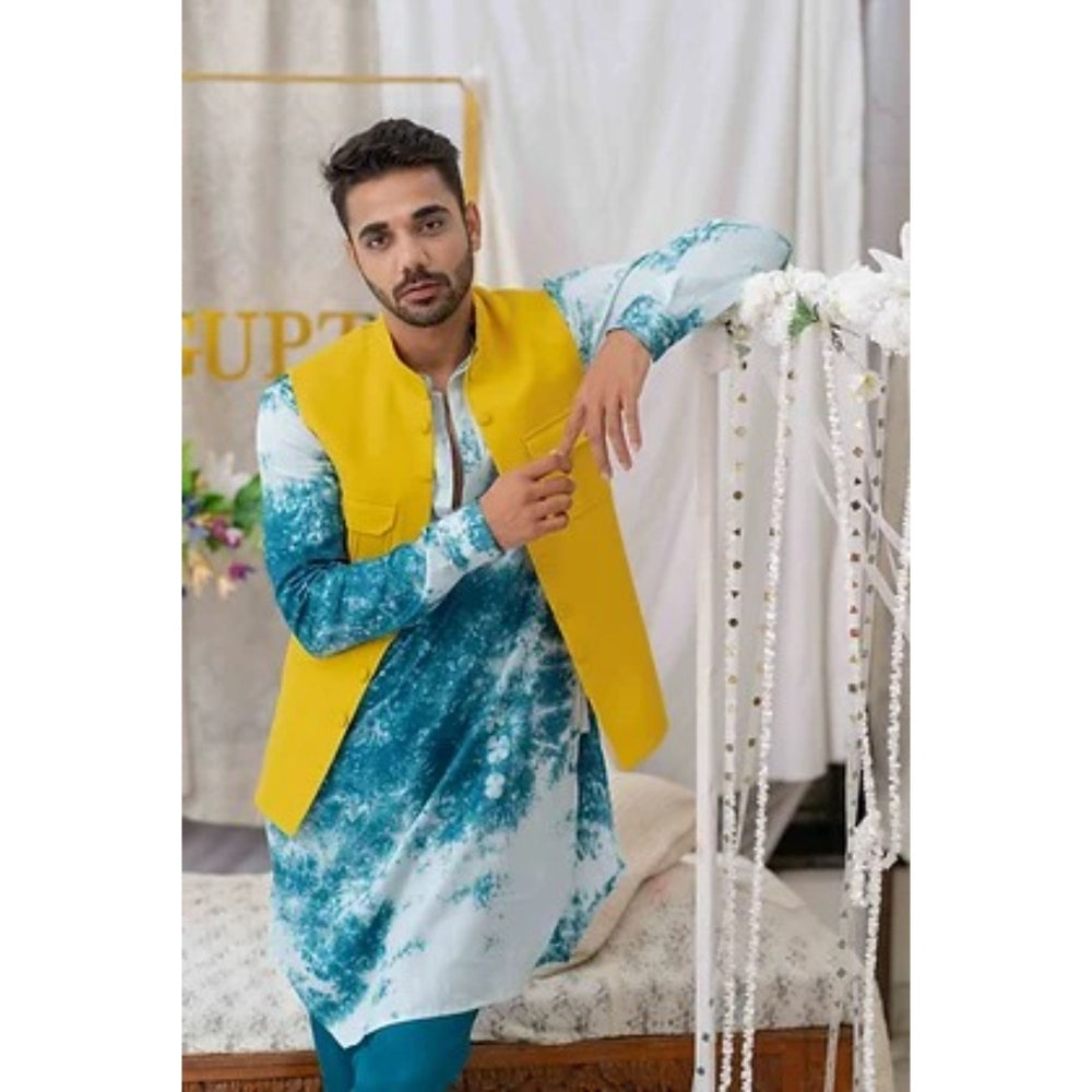 Runit Gupta Yellow Solid Patch Pocket Bundi