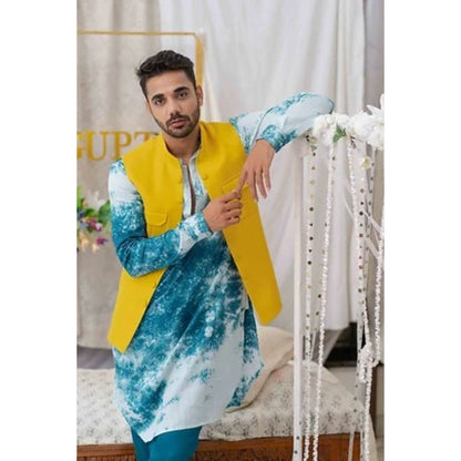 Runit Gupta Yellow Solid Patch Pocket Bundi