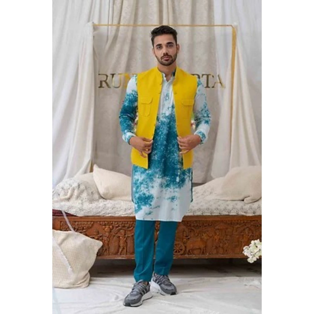 Runit Gupta Yellow Solid Patch Pocket Bundi