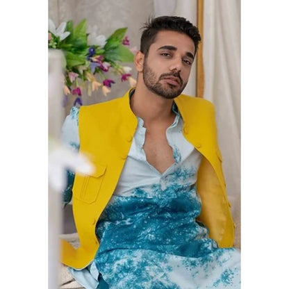 Runit Gupta Yellow Solid Patch Pocket Bundi