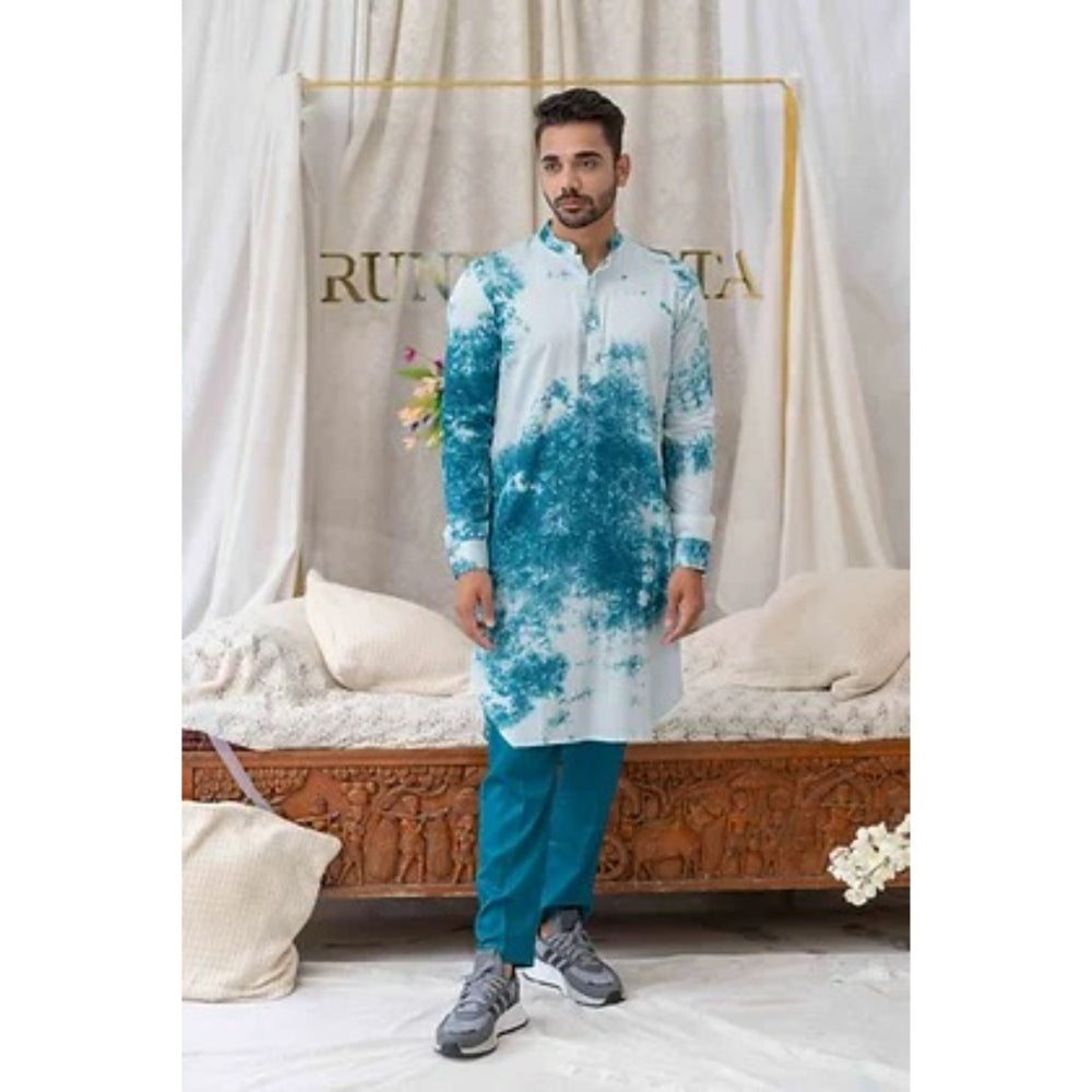 Runit Gupta Tie And Dye Blue and White Kurta with Pyjama (Set of 2)