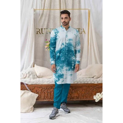 Runit Gupta Tie And Dye Blue and White Kurta with Pyjama (Set of 2)